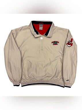 Vintage 90s Puma Cleveland Indians Jacob's Field Windbreaker Zip Pullover Tan XL